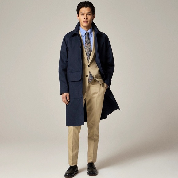 NWT Mens JCrew Navy Top coat Rivington car coat raincoat jacket cotton 38S - Picture 1 of 11
